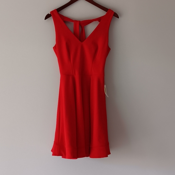 NEW B Darlin Mini Dress Tank Fit & Flare V-neck Tie Back Bright Red Size 5/6 - Picture 6 of 13